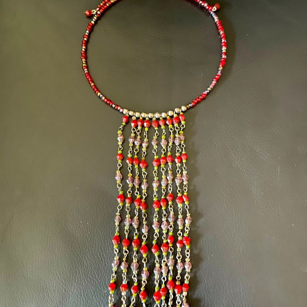 Red bead choker necklace